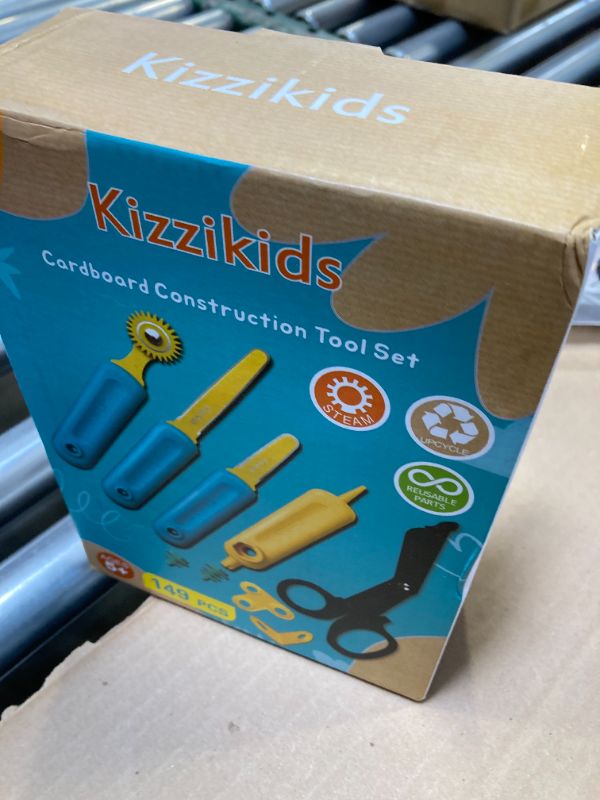 Photo 1 of Kizzikids Cardboard Cutting Tools for Kids with Tool Box, 149 PCS Cardboard Construction Kit for Family & Team Activities, Creative STEM Educational Toys Gift for Boys and Girls Aged 5+