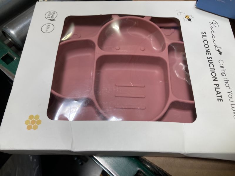 Photo 1 of ROCCED Suction Plates for Baby Placemat Spoon Fork Set for Toddlers, Silicone Baby Plates with Suction Baby Dishes for Kids Plates-pale mauve