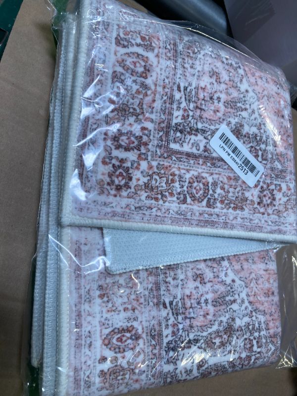 Photo 1 of Uphome Bathroom Rugs Runner, Distressed Farmhouse Boho Blush Pink Bath Mat, Non Slip Washable Long Bath Rugs, Vintage Traditonal Soft Velvet Bathroom Runner for Bathtub Sink Shower, 18x47 inch