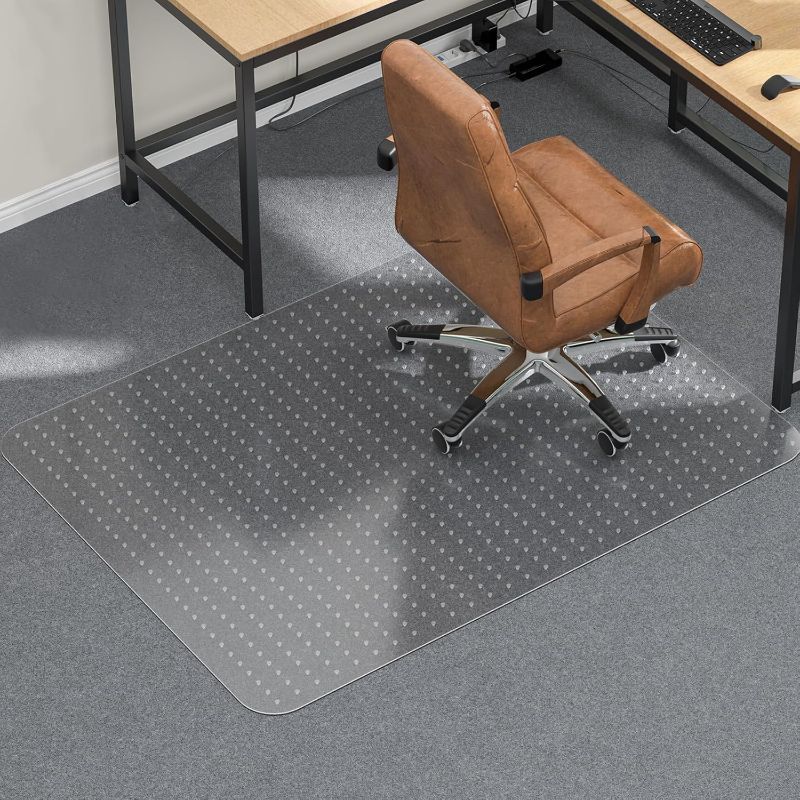 Photo 1 of Tonaus Chair Mat for Carpet, 48"×36" T-Shape Transparent PVC Home Office Desk Chair Mat for Floor Protection with Non-Slip Studded Backing Pile Carpet Protector