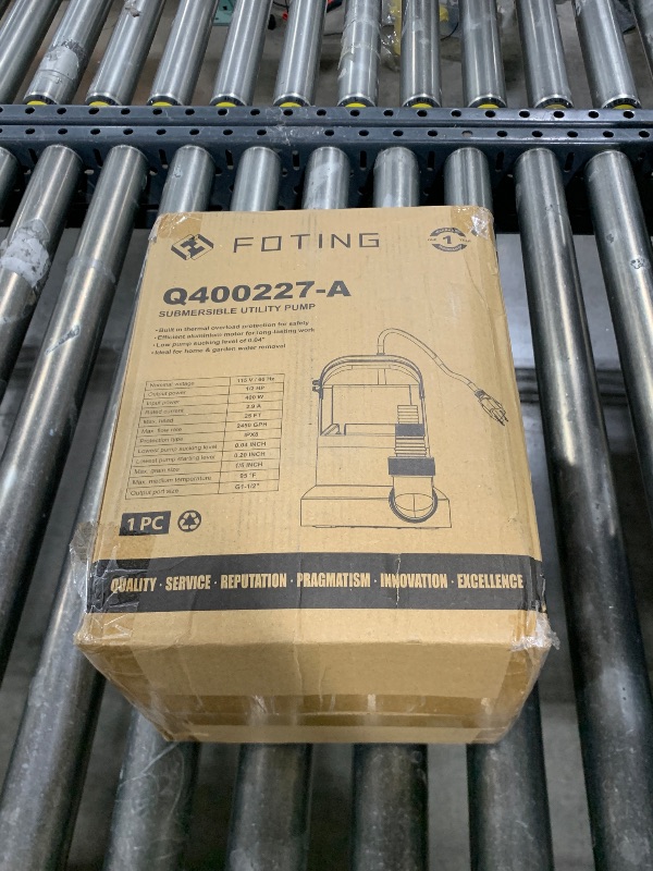 Photo 1 of FOTING 1/2HP Submersible Water Pump with Stainless Steel Base - Removes Water to 0.04" Depth, 2450GPH Portable Sump Pump for Puddles, Pools, Boats, Gardens & Ponds - 10Ft Cord Included