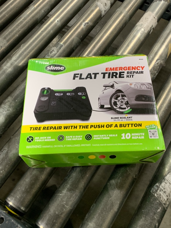 Photo 1 of Slime 50122 Flat Tire Puncture Emergency Kit, Includes Sealant and Tire Inflator Pump, Analog, Suitable for Cars and Other Highway Vehicles, 10 Min Fix