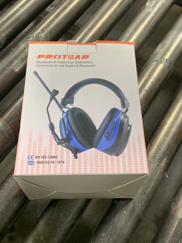 Photo 1 of PROTEAR Digital Radio Ear Muffs,Ear Hearing Protection Earmuff with Boom Microphones,Power by AAA Battery,Bluetooth AM FM Radio Headphone for Mowing Lawn Work Outdoor (Blue)