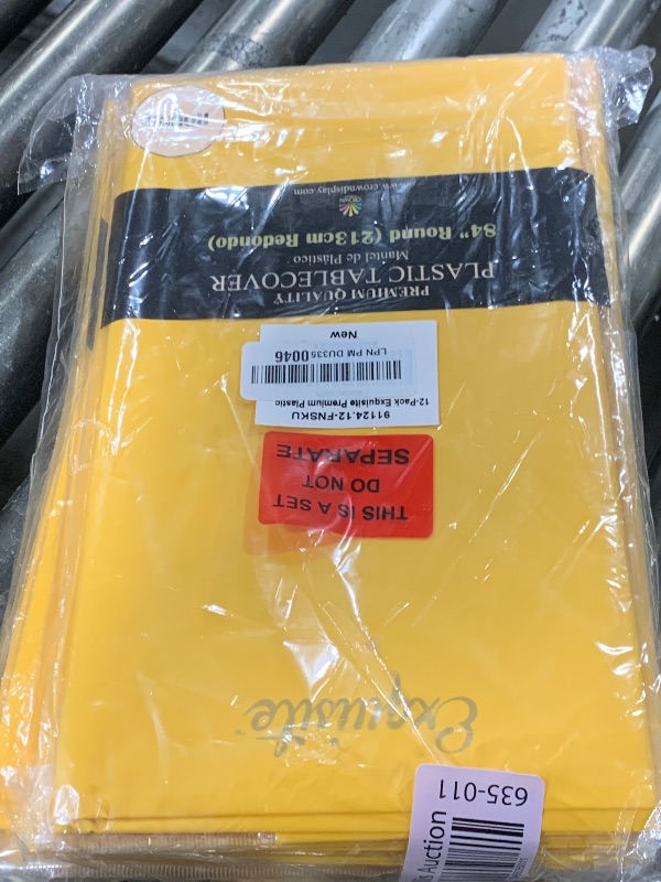 Photo 1 of 12-Pack Premium Plastic Tablecloth 84in. Round Table Cover - Yellow