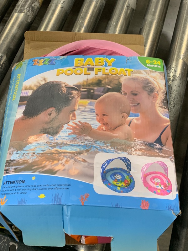Photo 1 of ZIZZ Baby Pool Float with Canopy - 2025 New Inflatable Baby Swim Float with UPF50+Sun Protection, Babies Infant Pool Float with Toy Play Console Adjustable Seat for Toddler Kids Boys Aged 6-36 Months