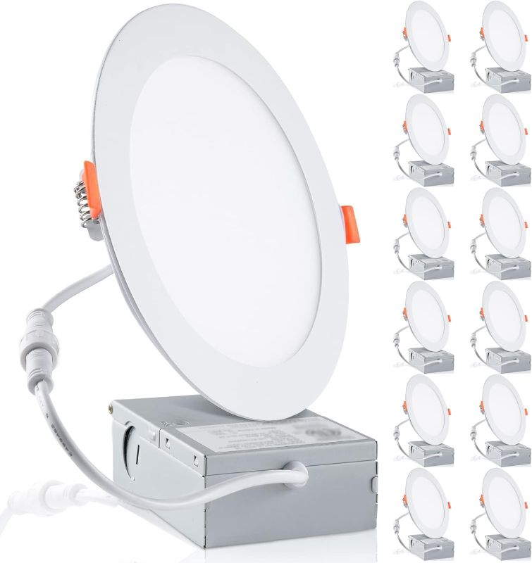 Photo 1 of 12-Pack 6 Inch LED Recessed Lights 6500K Daylight Ultra-Thin Canless Wafer Downlight with Junction Box, 12W 1050LM Ceiling Lights for Kitchen Living Room Hallway Office&FCC
