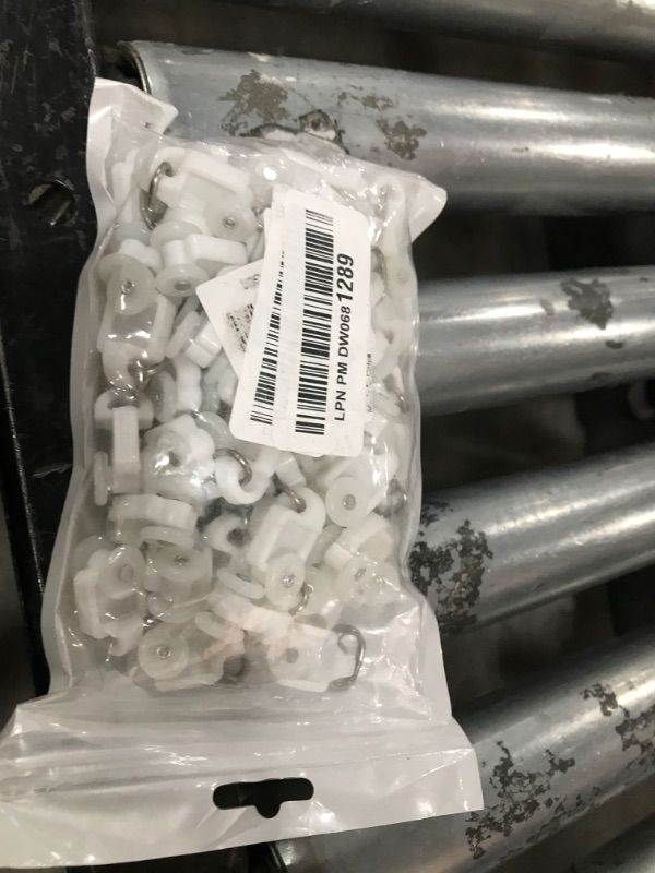 Photo 1 of SEWACC 50pcs Curtain Track Rollers Curtain Rail Pulleys Runners Ceiling Curtain Track Hooks White Plastic Drapery Rail Gliders Curtain Rail Accessories