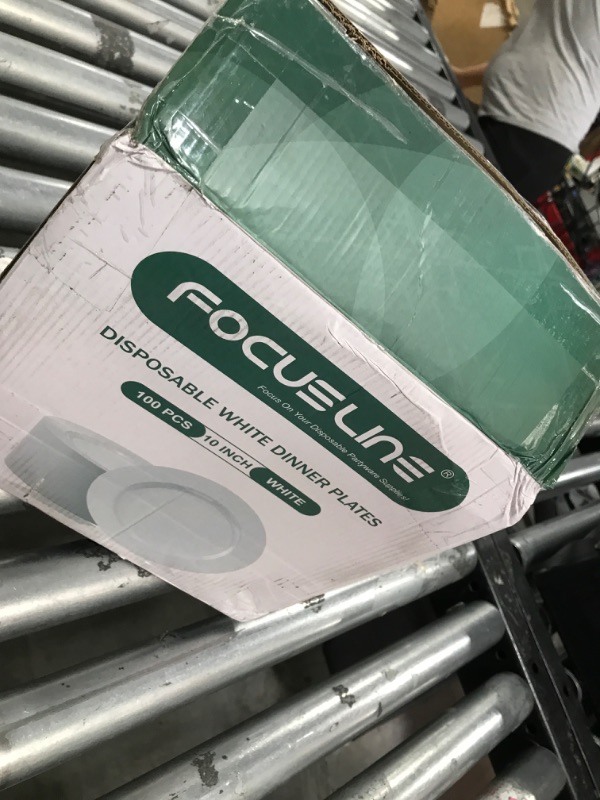 Photo 1 of FOCUSLINE 100 Count White Plastic Plates 10 Inch, Disposable Heavy Duty Dinner Plates- Premium Hard Plastic Plate Fancy Disposable White Plate for Weddings, Parties and Events