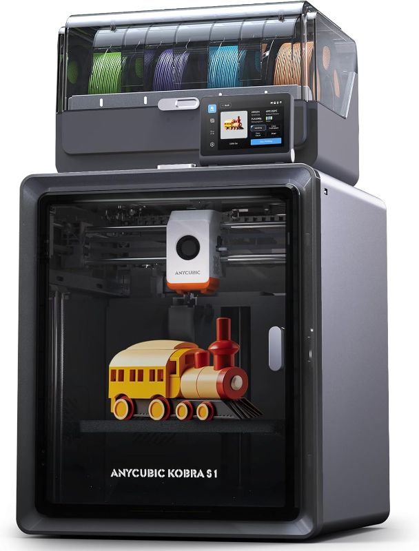 Photo 1 of Anycubic 3D Printer Kobra S1 Combo, Multi-Color 3D Printer Max 600mm/s High Speed Printing High Precision, Works Right Out of Box Sealed Storage Intelligent Mult-Filament Drying 9.8"x9.8"x9.8"
