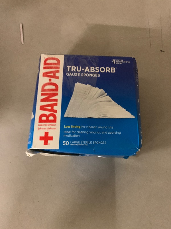 Photo 1 of Band Aid Brand First Aid Products Tru-Absorb Sterile Gauze Sponges for Cleaning and Cushioning Minor Wounds, Cuts & Burns, Low-Lint Design, Individually Wrapped 4 in by 4 in Pads