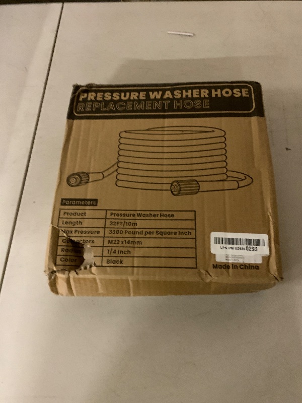 Photo 1 of Pressure Washer Hose 32FT, 3300PSI 1/4" Power Washer Hose with M22-14 Brass Fitting, Kink Resistant, No-Leak Design, Durable Replacement Hose fo Ryobi, Greenworks, CRAFTSMAN Most Brand Power Washer