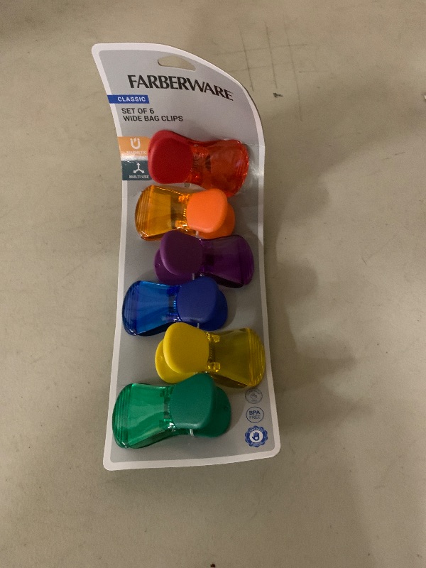 Photo 1 of Farberware Heavy Duty 6-Piece Wide Bag Clip Set, Assorted Color Magnetic Food Sealing Clips for Chips, Snacks, Storage, and Kitchen Organization
