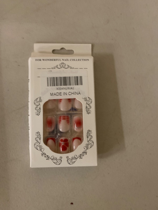Photo 1 of 24pcs Red French Tip Press on Nails Short Square Red Flower Fake Nails with Designs Silver Line Glue on Nails Summer Floral False Nail Tips Glossy Full Cover Acrylic Nails Stick on Nails for Women
