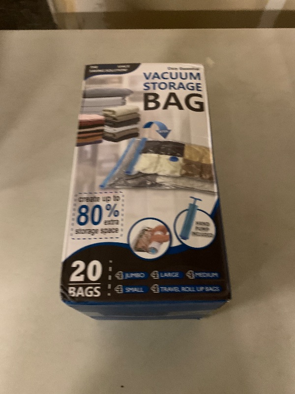 Photo 1 of 20 Pack Vacuum Storage Bags, Space Saver Bags (4 Jumbo/4 Large/4 Medium/4 Small/4 Roll) Compression for Comforters and Blankets, Sealer Clothes Storage, Hand Pump Included