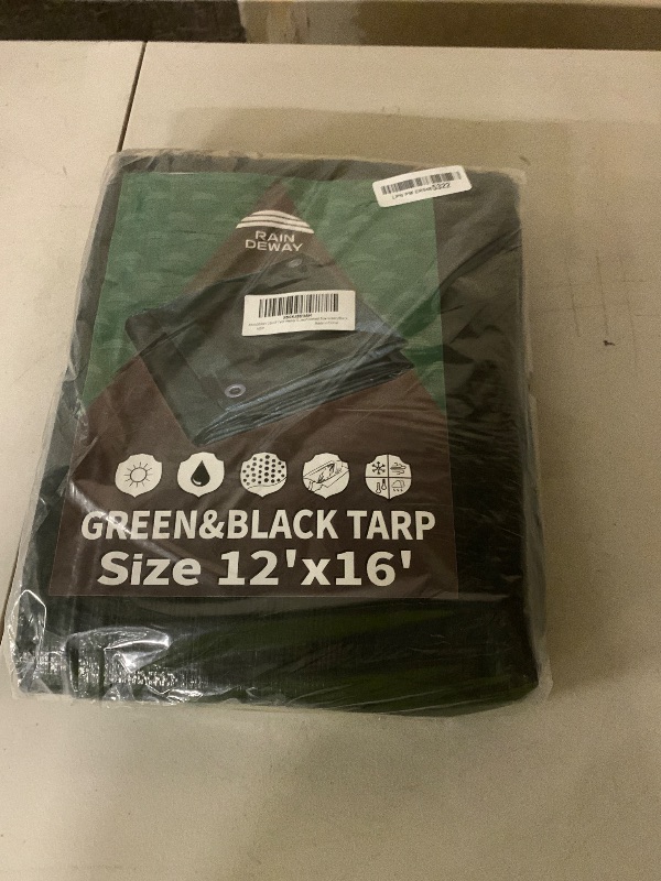 Photo 1 of RAINDEWAY Tarps 12x16 Feet,Tarp Waterproof,9Mil Thick,Finished Size,Multipurpose Poly Tarp Cover with Metal Grommets and Reinforced Edges,Green/Black Tarpaulin