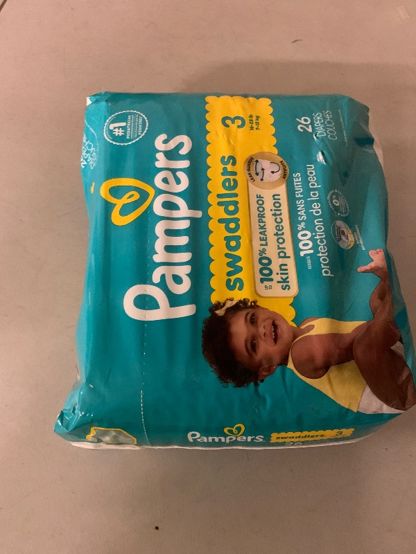 Photo 1 of Pampers Swaddlers Diapers, Size 3 (13-26 lbs), 26 Count, Absorbent, Keeps Baby Dry and Comfortable, Skin Safe Disposable Baby Diaper (Packaging May Vary)