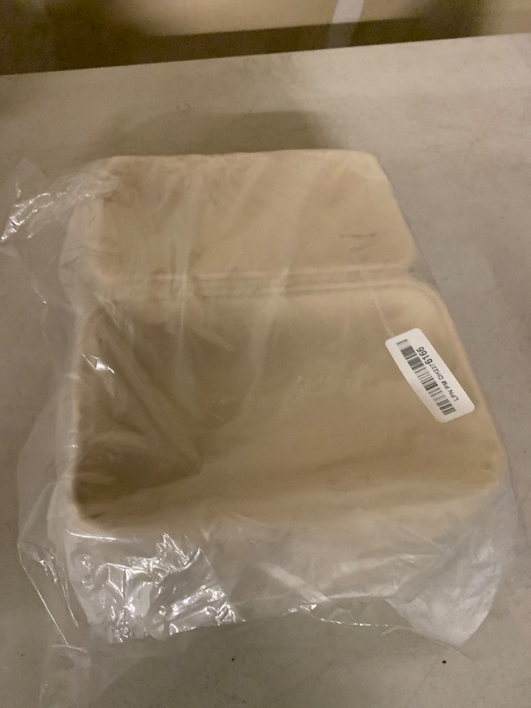 Photo 1 of [50 COUNT]Harvest Pack PFAS FREE 9 X 6" Compostable Clamshell Food Containers, Heavy-Duty Hinged Container, Disposable Bagasse Eco-Friendly Natural Takeout to go Box, Made from Sugarcane Plant