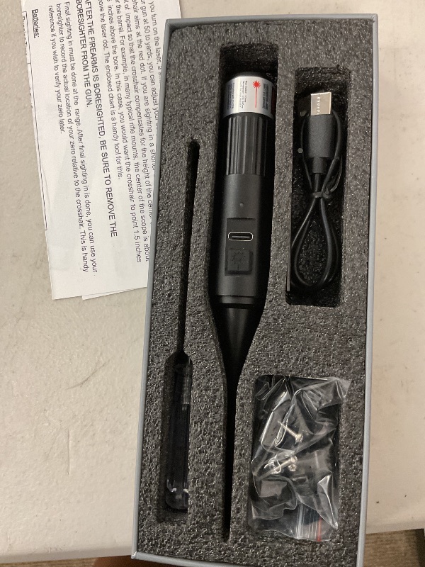 Photo 1 of Rechargeable Bore Sighter for .177 to 12GA Caliber Rifle and Handgun Universal Hunting Red Dot Boresight Kit with Press Switch Bore Sight with Charging Cable
