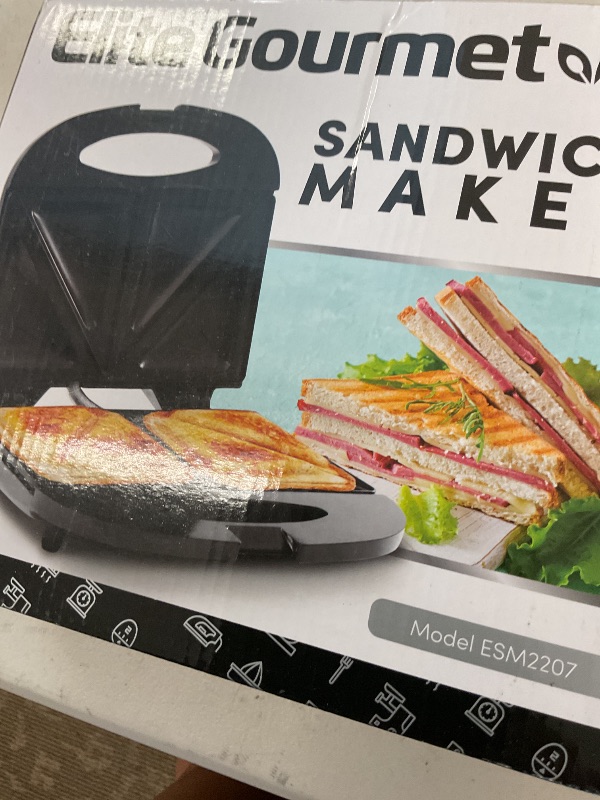 Photo 1 of Elite Gourmet ESM2207 Maxi-Matic Sandwich Panini Maker Grilled Cheese Machine Tuna Melt Omelets Non-Stick Surface, 2 Slice, Black