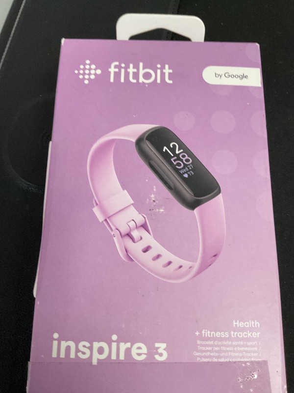 Photo 1 of Fitbit Inspire 3 Health &-Fitness-Tracker with Stress Management, Workout Intensity, Sleep Tracking, 24/7 Heart Rate and more, Lilac Bliss/Black, One Size (S & L Bands Included)