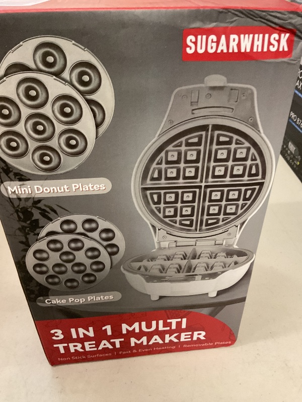 Photo 1 of SugarWhisk 3 in 1 Thick Belgian Waffle Maker with Removable Plates, 8" Non Stick Belgian Waffle Iron Removable Plates, Mini Donut Maker Machine, Cake Pop Maker Machine Set with Tools, White