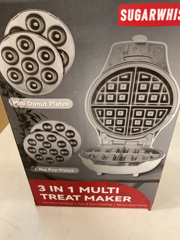 Photo 1 of SugarWhisk 3 in 1 Thick Belgian Waffle Maker with Removable Plates, 8" Non Stick Belgian Waffle Iron Removable Plates, Mini Donut Maker Machine, Cake Pop Maker Machine Set with Tools, White