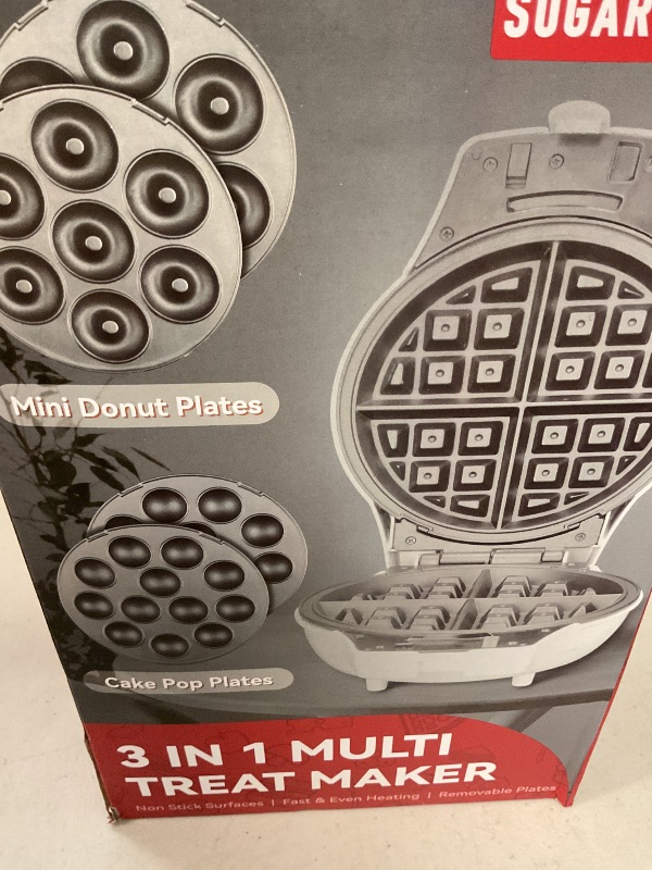 Photo 1 of SugarWhisk 3 in 1 Thick Belgian Waffle Maker with Removable Plates, 8" Non Stick Belgian Waffle Iron Removable Plates, Mini Donut Maker Machine, Cake Pop Maker Machine Set with Tools, White