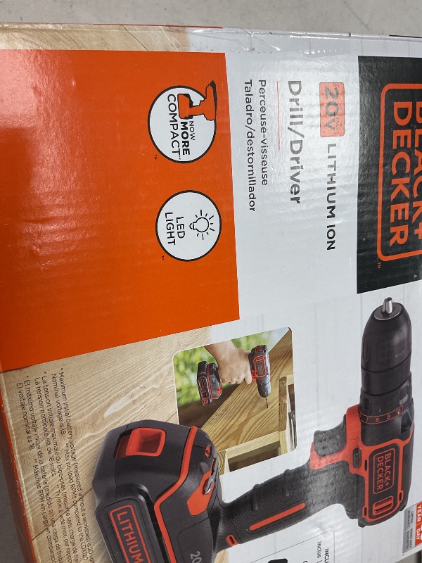 Photo 1 of BLACK+DECKER 20V MAX Cordless Drill/Driver Kit with ?Battery, Charger, and Double Ended Bit (BDCDD120C)