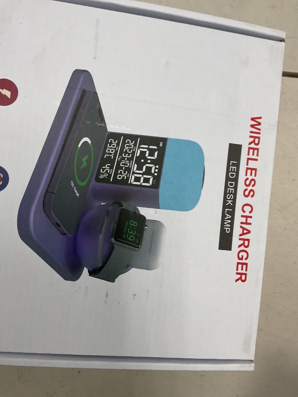 Photo 1 of SHUNION Wireless Charging Station with Alarm Clock and Night Light,iPhone and Watch Charging Station,3 in 1 Wireless Charger for iPhone 16 15 14 13 12 11 Pro Max & Apple Watch 30W GaN Charger - Lilac