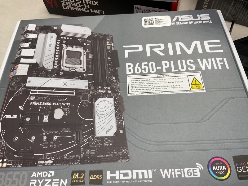 Photo 1 of ASUS Prime B650-PLUS WiFi AMD B650 AM5 Ryzen™ Desktop 9000 8000 & 7000 ATX Motherboard, DDR5, PCIe 5.0 M.2, 2.5Gb LAN, WiFi 6E, HDMI™, SATA 6 Gbps, USB Type-C®, BIOS Flashback™, Thunderbolt™ 4 Header