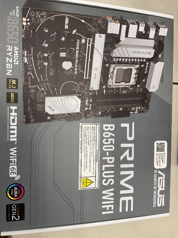 Photo 1 of ASUS Prime B650-PLUS WiFi AMD B650 AM5 Ryzen™ Desktop 9000 8000 & 7000 ATX Motherboard, DDR5, PCIe 5.0 M.2, 2.5Gb LAN, WiFi 6E, HDMI™, SATA 6 Gbps, USB Type-C®, BIOS Flashback™, Thunderbolt™ 4 Header