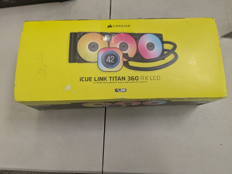 Photo 1 of CORSAIR iCUE Link Titan 360 RX LCD Liquid CPU Cooler – 360mm AIO – Low-Noise – FlowDrive Cooling Engine – Intel LGA 1851/1700, AMD AM5/AM4 – 3X RX120 RGB Fans – iCUE Link System Hub Included – Black