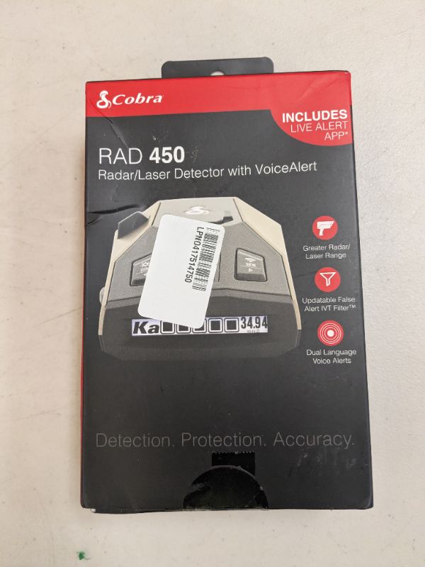 Photo 1 of Cobra RAD 450 Laser Radar Detector: Long Range, False Alert Filter, Voice Alert & OLED Display, Black, RAD450