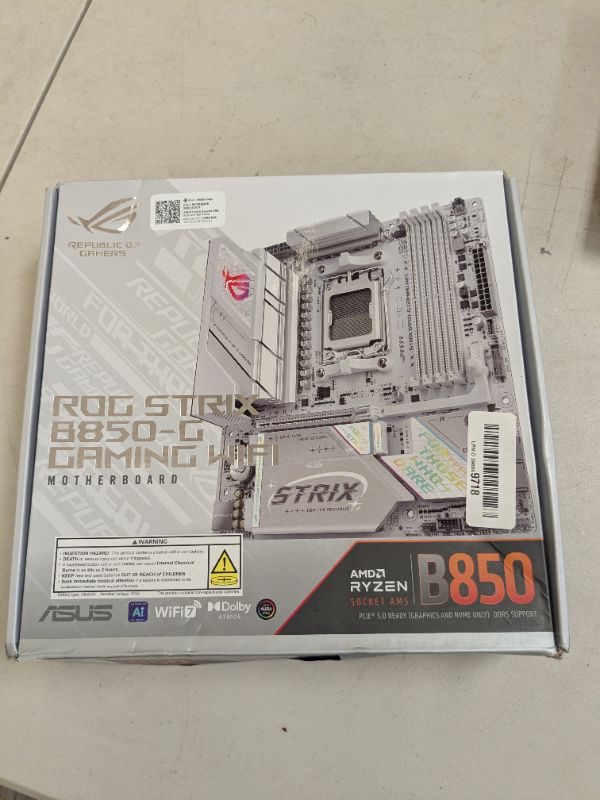 Photo 1 of ASUS ROG Strix B850-G Gaming WiFi AMD AM5 B850 mATX Motherboard, Advanced AI PC Ready, 14+2+1 Power Stages, DDR5 Slots, 4X M.2 Slots, PCIe® 5.0 Ready, WiFi 7, 2.5G LAN, USB 20Gbps Type-C®, AI Advisor