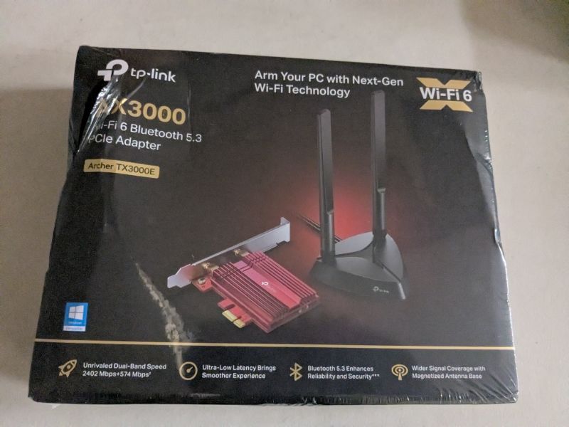 Photo 1 of TP-Link WiFi 6 AX3000 PCIe WiFi Card (Archer TX3000E), Up to 2400Mbps, Bluetooth 5.3, 802.11AX Dual Band Wireless Adapter with MU-MIMO, OFDMA, Ultra-Low Latency, Supports Windows 11, 10 (64bit)