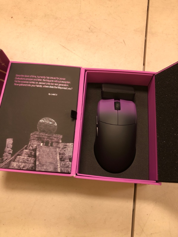 Photo 1 of Lamzu Maya X Wireless Gaming Mouse, Ultra Lightweight 47g, Optical Switch, Maximum 30000 DPI, Symmetrical, MCU Nordic 52840, Dust-Proof Encoder, PAW3950 Sensor(Larger Maya) (Purple)