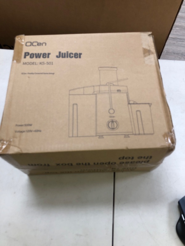 Photo 1 of QCen Juicer Machine, 500W Centrifugal Juicer Extractor with Wide Mouth 3” Feed Chute for Fruit Vegetable, Easy to Clean, Stainless Steel, BPA-free (Aqua)