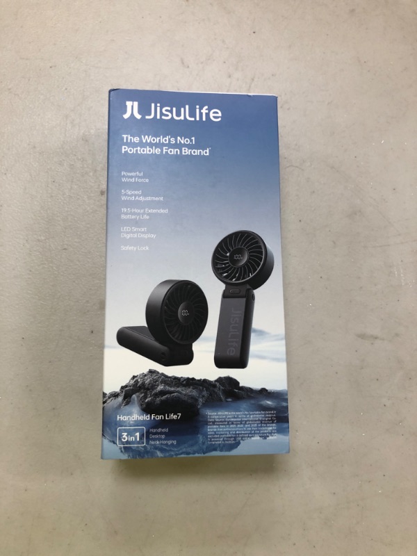 Photo 1 of JISULIFE Handheld Fan Life7 – Ultimate Flexibility: High-Power Motor, LED Display, 19.5 Hrs Cooling, 5000mAh Rechargeable, 5-Speed, Foldable Design, 3-IN-1 Portable Fan for Travel Cruise Beach(Black)