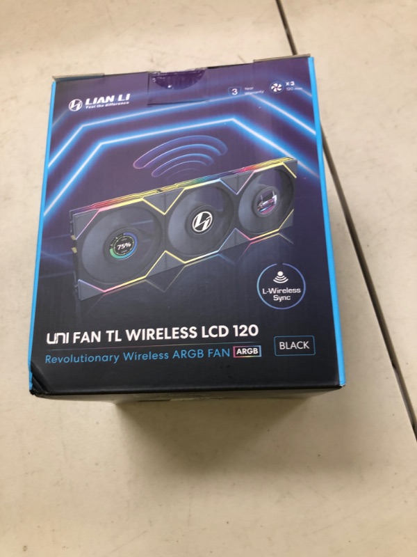 Photo 1 of Lian Li UNI Fan TL LCD Wireless 120-Triple Pack-2.4 GHz Wireless Signal ARGB Fan-Infinity Mirror-Daisy-Chain Design-Customizable Lighting Effects-Controller Included & Required - Black (12TLLCD1W3B)