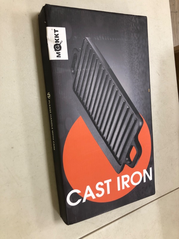 Photo 1 of 1-Piece 13 Inch Cast Iron Griddle Plate | Reversible Pre-Seasoned Cast Iron Grill Pan for Gas Stovetop | Pre-Coated With Oil | Double Sided Used on Open Fire & in Oven