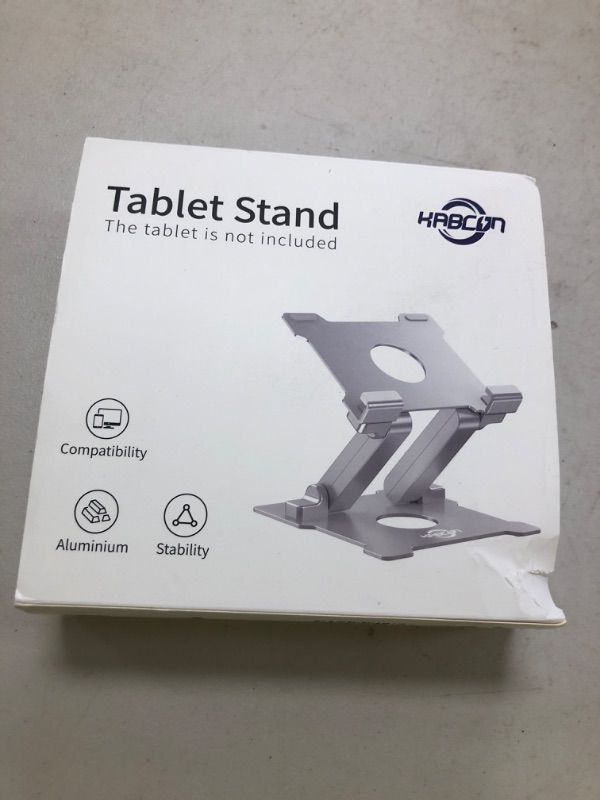 Photo 1 of KABCON Quality Tablet Stand,Adjustable Foldable Eye-Level Aluminum Solid Up to 15-in Tablets Holder for Microsoft Surface Series Tablets,iPad Series,Samsung Galaxy Tabs,Amazon Kindle Fire,Etc.Silver