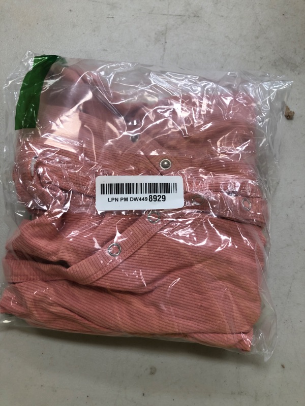 Photo 1 of ANRABESS Womens Short Sleeve V Neck Henley Tee Shirts Ribbed Knit Basic Slim Fitted Tops 2025 Summer Trendy Outfits Pink XX-Large