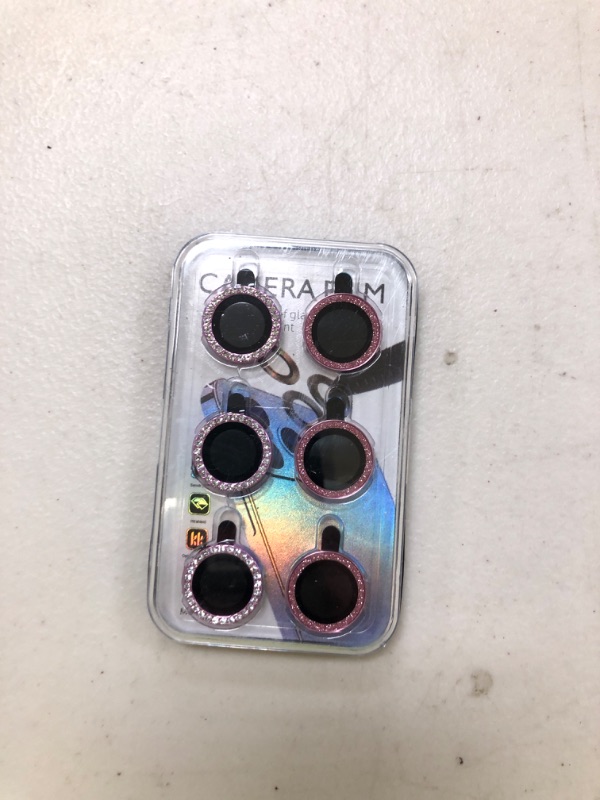 Photo 1 of AGVEE 3+3 6 Pack for iPhone 16 6.1" / 16 Plus 6.7" Camera Lens Cover Protector, Bling Diamond & Bling Glitter Metal Ring 9H Tempered HD Glass Camera Cover Protector Film, Bling-Rose