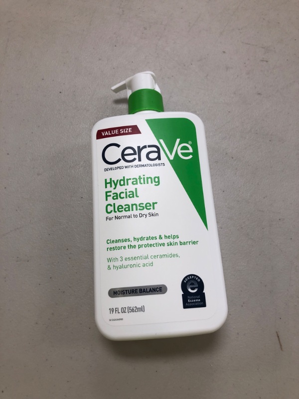 Photo 1 of CeraVe Hydrating Facial Cleanser, Moisturizing Face Wash For Dry Skin, Hyaluronic Acid + Ceramides + Glycerin, Hydrating Cleanser For Normal To Dry Skin, National Eczema Association Certified