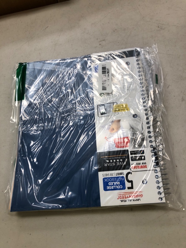 Photo 1 of Five Star Spiral Notebook + Study App, 5 Subject, College Ruled Paper, 8-1/2" x 11", 200 Sheets, Fights Ink Bleed, Water Resistant Cover, Pacific Blue (73635)
