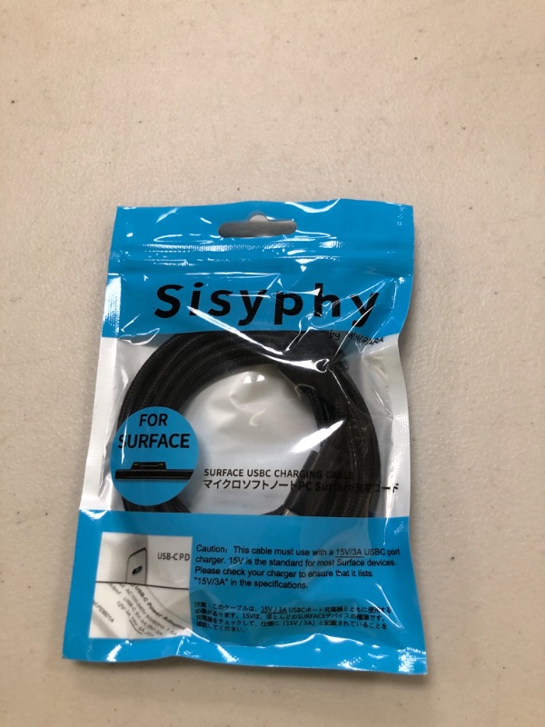 Photo 1 of Sisyphy Nylon Braided Charging Cable for Microsoft Surface Pro 7/6/5/4/3Go3/2/1 Laptop 4/3/2/1, Must Work with 45W 15V 3A USB-C Charger (Black, 6ft)