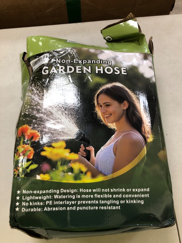 Photo 1 of Lipoliftco Garden Hose 100FT, Non-Expanding, Lightweight Hose With 8 Function Nozzle, Leak-Proof, No-Knot, Easy to Carry, Wear-Resistant, Sturdy, Flexible, 3/4GHT, Water Hose for Yard, Garden, Outdoor