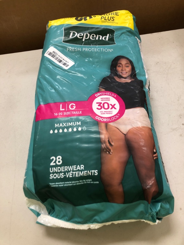 Photo 1 of Depend Fresh Protection Adult Incontinence & Postpartum Bladder Leak Underwear for Women, Disposable, Maximum, Large, Blush, 28 Count, Packaging May Vary