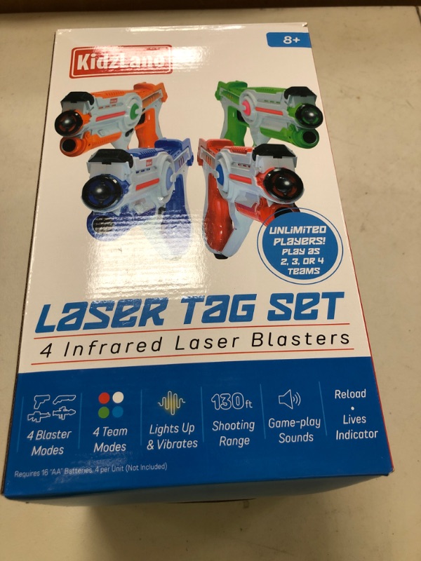 Photo 1 of Kidzlane Laser Tag Guns Set of 4 for Kids and Adults - Infrared Laser Tag Set with 130 ft Range - 4 Team and Gun Modes - Indoor and Outdoor Toy Guns for Boys and Girls - Multiplayer Game for Ages 8+