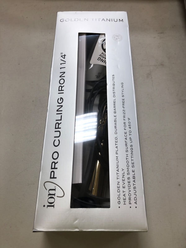 Photo 1 of ion Golden Titanium Curling Iron, 1 1/4 Inch, Durable, All Hair Types, Dual Voltage